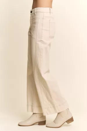 wholesale clothing dark wash contrast stitch wide leg denim pants davi & dani