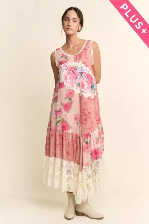 wholesale clothing plus print flower patchwork lace tiered dress davi & dani