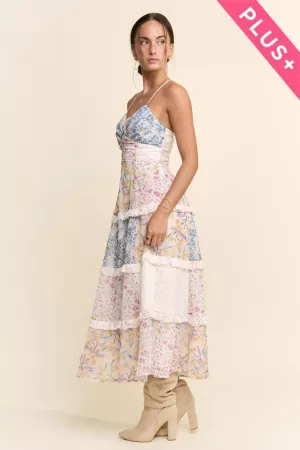 wholesale clothing plus printed chiffon and lace mixed maxi dress davi & dani