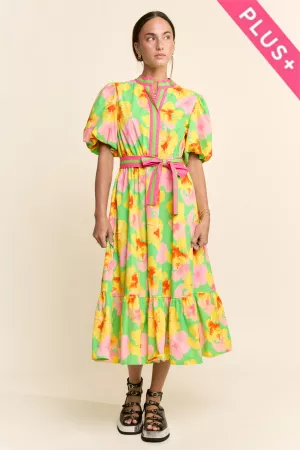 wholesale clothing plus puff sleeve elastic waist midi dress davi & dani