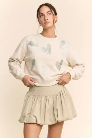 wholesale clothing sequin heart applique crewneck sweatshirt davi & dani