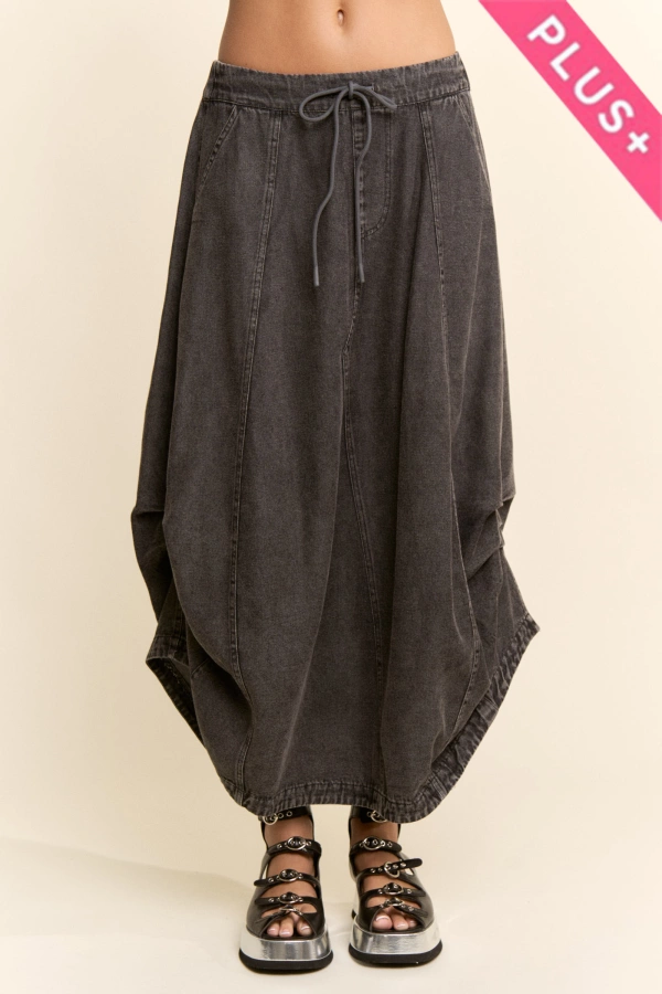 wholesale clothing plus mineral elastic denim parachute midi skirt davi & dani