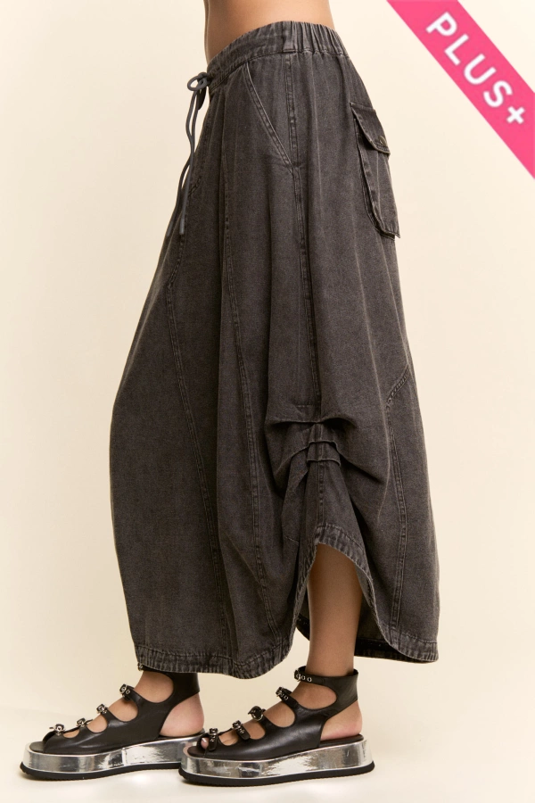 wholesale clothing plus mineral elastic denim parachute midi skirt davi & dani