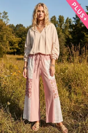 wholesale clothing plus soft waffle knit print mixed block pants davi & dani