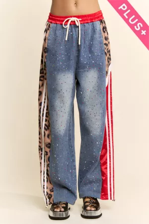 wholesale clothing plus rhinestone joggers crystal denim track pant davi & dani