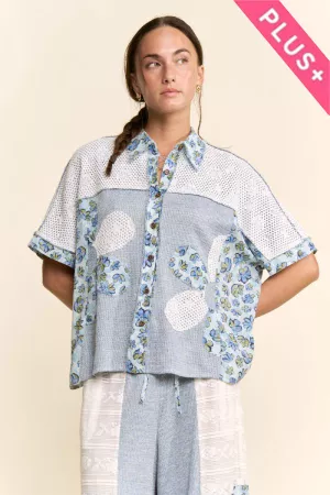 wholesale clothing plus soft waffle knitflower patchwork shirt top davi & dani