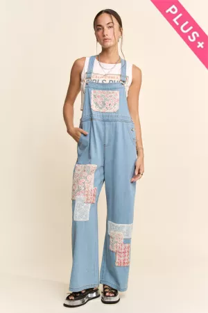 wholesale clothing plus lace tweed patch work denim overall jumpsuit davi & dani