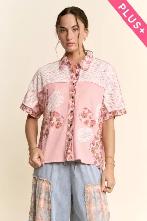 wholesale clothing plus soft waffle knitflower patchwork shirt top davi & dani