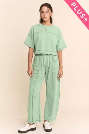 wholesale clothing plus mineral washed top elasic barrel pants set davi & dani