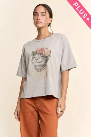 wholesale clothing plus blossom-crowned kitty printed top davi & dani