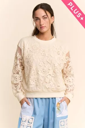 wholesale clothing plus sheer floral embroidered sweatshirt davi & dani