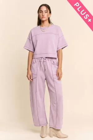 wholesale clothing plus mineral washed top elasic barrel pants set davi & dani