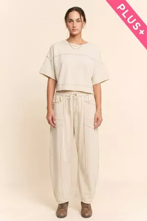 wholesale clothing plus mineral washed top elasic barrel pants set davi & dani