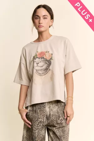 wholesale clothing plus blossom-crowned kitty printed top davi & dani