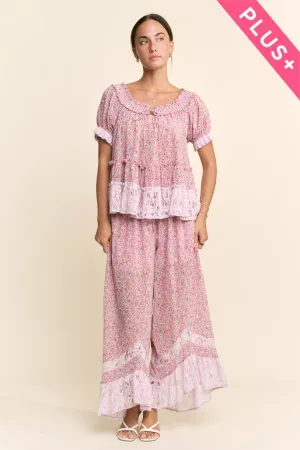 wholesale clothing plus crinkled print blouse elastic waist pant set davi & dani