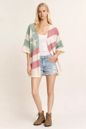 wholesale clothing american flag open front mesh kimono cardigan davi & dani