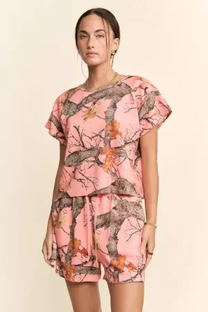 wholesale clothing printed short sleeve top and shorts set davi & dani