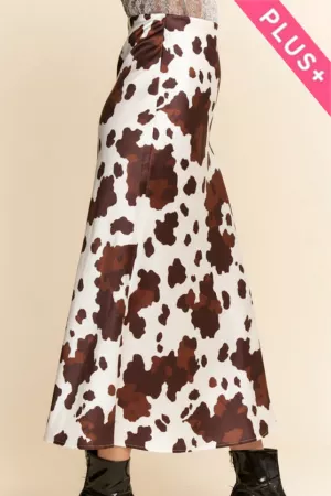 wholesale clothing plus satin polka dot and cow print midi skirt davi & dani
