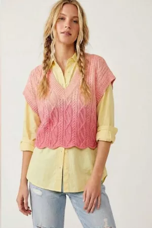 wholesale clothing pastel ombre cable knit v-neck cropped oversized dip-dye vest davi & dani