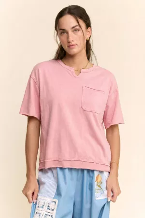 wholesale clothing garment washed knotched neck line pocketed top davi & dani