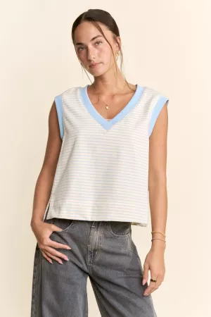 wholesale clothing striped sleeveless ribbed knit cropped knit vest davi & dani