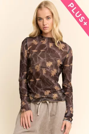 wholesale clothing plus camo print mesh long sleeve top davi & dani