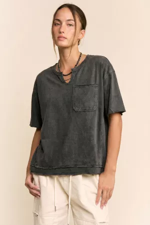 wholesale clothing garment washed knotched neck line pocketed top davi & dani