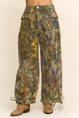 wholesale clothing printed denim wide opening mid-high waist pants davi & dani