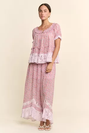 wholesale clothing crinkled print lace blouse elastic waist pant set davi & dani