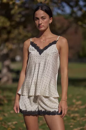 wholesale clothing satin polka dot lace trim cami top davi & dani