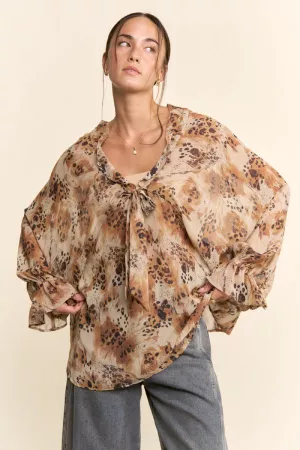 wholesale clothing adjustable tie front cinched neck line blouse davi & dani