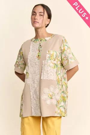 wholesale clothing plus mixed crochet flower patchwork tunic top davi & dani