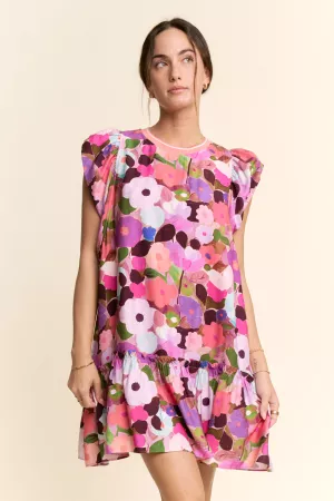 wholesale clothing ruffle sleeve floral dress davi & dani