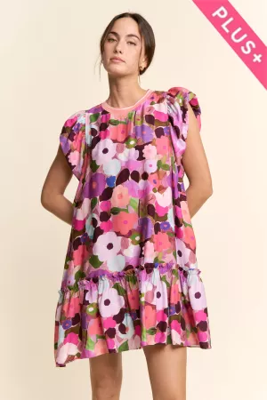 wholesale clothing plus ruffle sleeve floral dress davi & dani