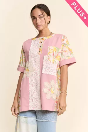 wholesale clothing plus mixed crochet flower patchwork tunic top davi & dani