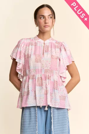 wholesale clothing plus ruffle sleeve patchwork floral blouse top davi & dani