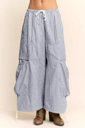 wholesale clothing striped drawstring wide leg barrel pants davi & dani
