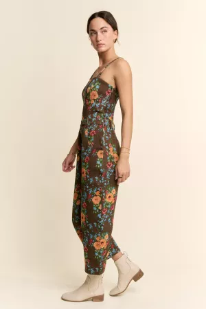 wholesale clothing floral jumpsuit spaghetti straps square neckline davi & dani