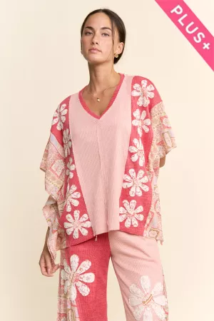 wholesale clothing plus floral kimono sleeve blouse top davi & dani