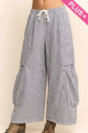 wholesale clothing plus striped drawstring wide leg barrel pants davi & dani