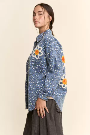 wholesale clothing leopard print denim button up shirt davi & dani