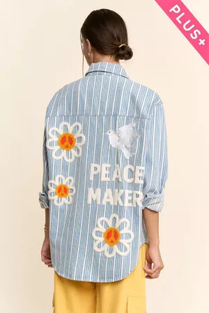 wholesale clothing plus striped long slevves button up shirt davi & dani