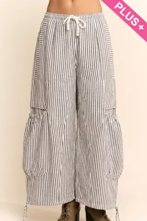 wholesale clothing plus striped drawstring wide leg barrel pants davi & dani