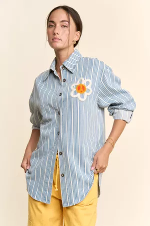 wholesale clothing striped long slevves button up shirt davi & dani