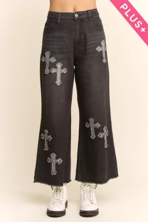 wholesale clothing plus washed denim antique opening leg long pants davi & dani