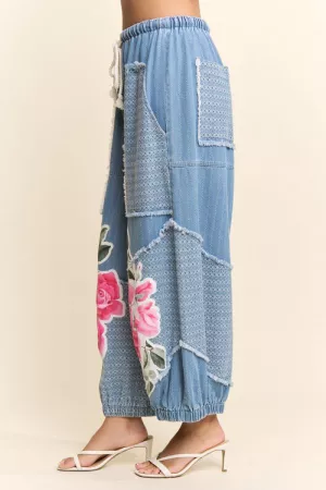 wholesale clothing printed flower patchwork pants davi & dani