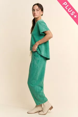 wholesale clothing plus  garment washed pleat short sleeve set davi & dani