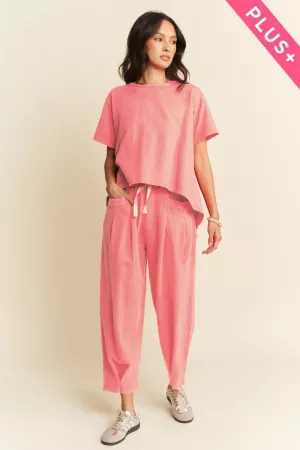 wholesale clothing plus  garment washed pleat short sleeve set davi & dani