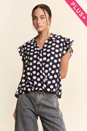wholesale clothing plus polka dot short ruffle sleeve v neck blouse davi & dani