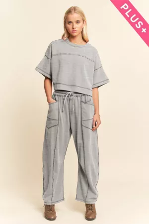 wholesale clothing plus mineral washed exposed barrel pants set davi & dani